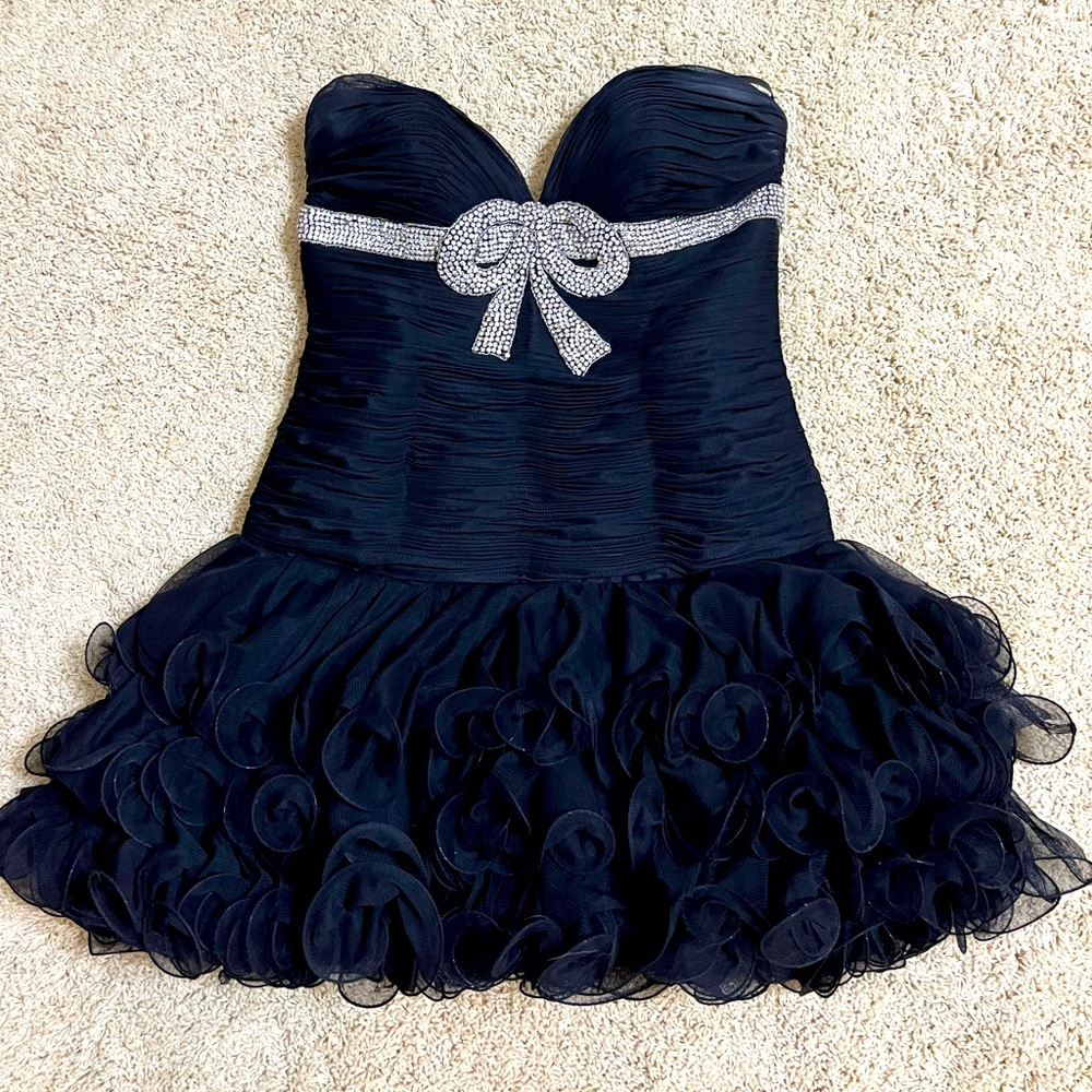 Sherri Hill black short formal strapless dress & rhinestone altered to sz 8